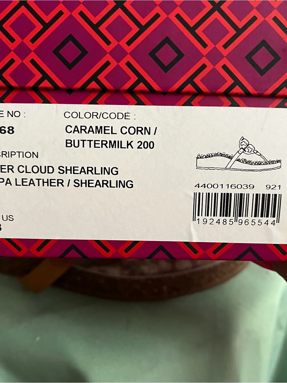Tory Burch Tan Leather Logo Shearling Thong Sandals